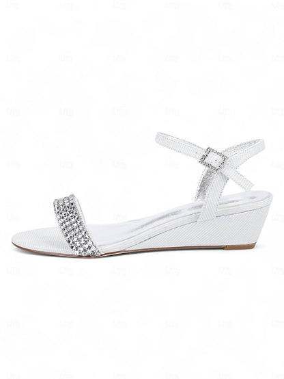 Wedge - Rhinestone Toe Women's Champagne Open Sandals