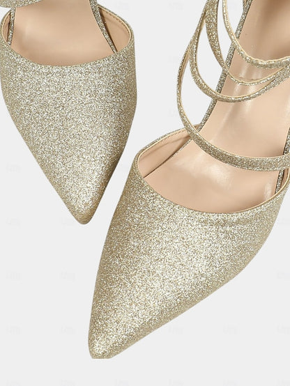 Strappy Heels Pointed Ankle - Wrap Women's High Glitter Toe