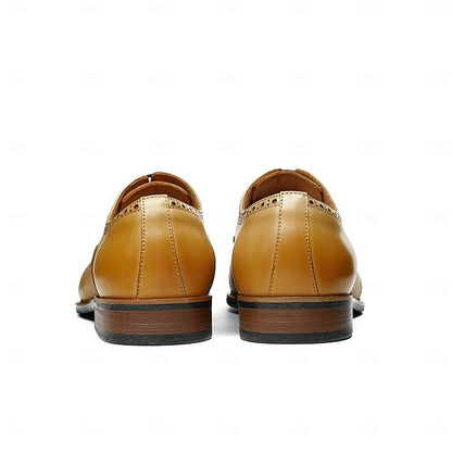 Leather Wingtip Genuine Light Brown Oxford Shoes with Men's