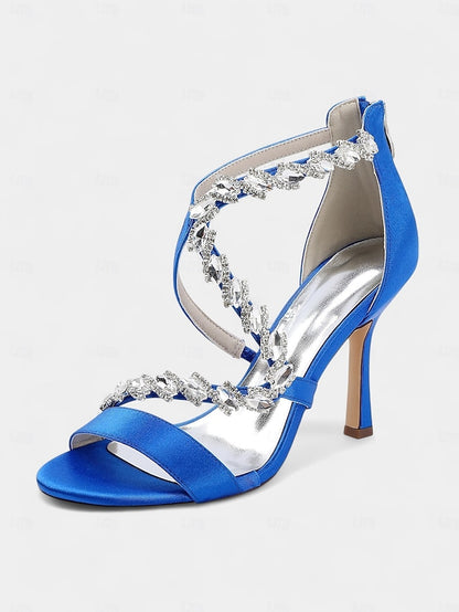 Strappy Rhinestone White Heel Sandals - High Women's