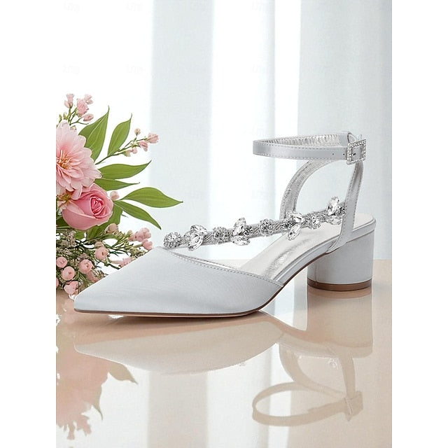 Heel Rhinestone Block Pumps Purple Women's with Satin