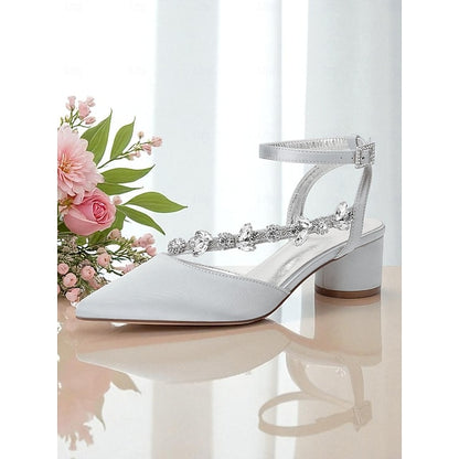 Heel Rhinestone Block Pumps Purple Women's with Satin