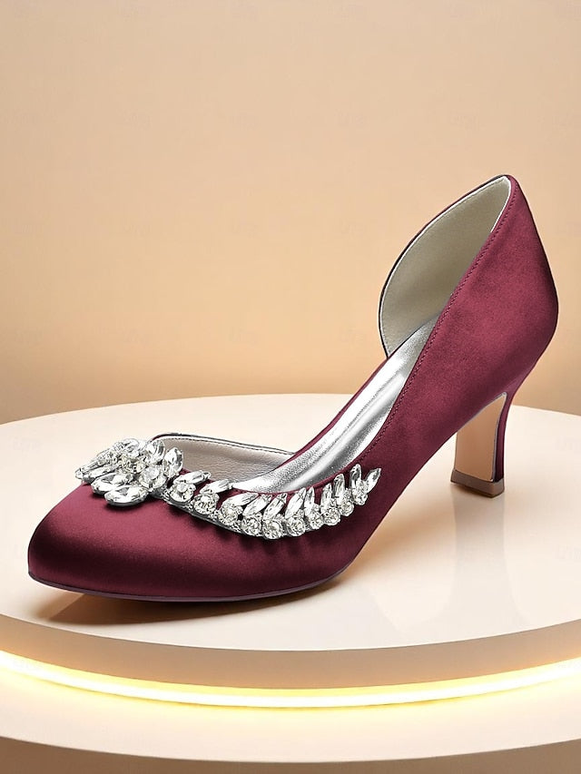 Satin Heel Silver Kitten - Low Heels Toe Women's Round