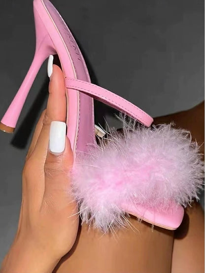 – Bold Feathered Green Sandals High Heeled