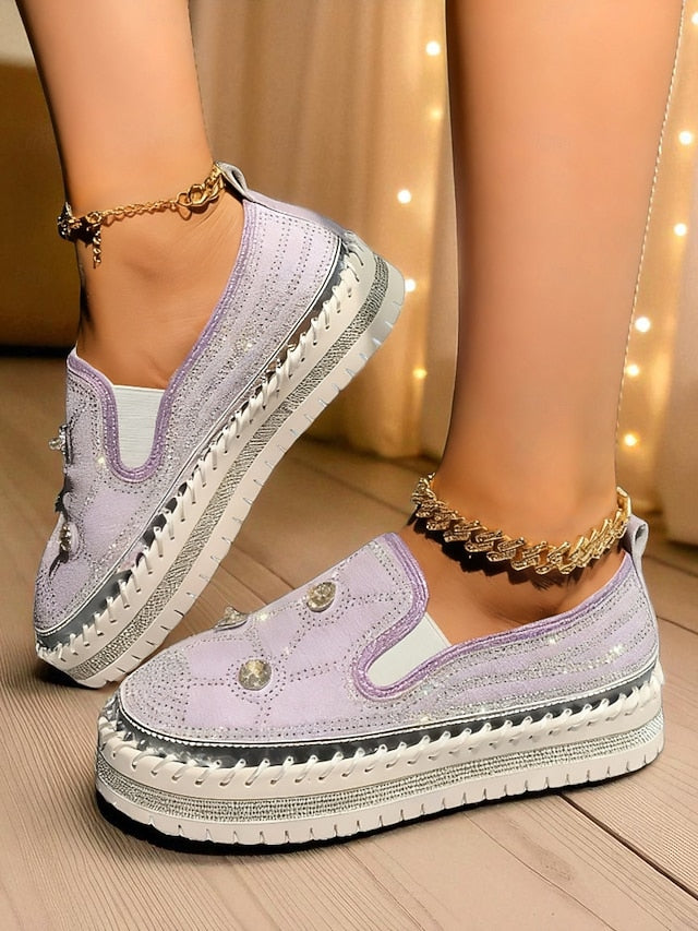 Sneakers with Red Platform Rhinestone Women's Slip-On Studs