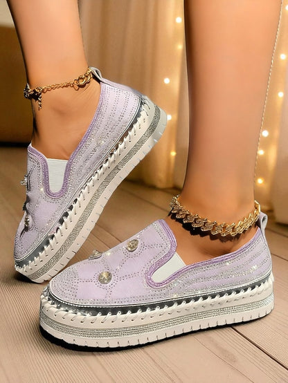 Sneakers with Red Platform Rhinestone Women's Slip-On Studs