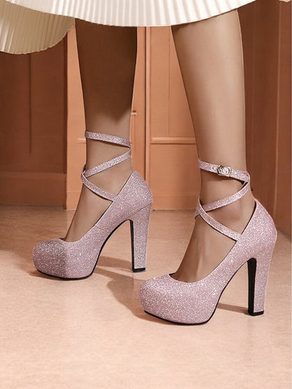 Strap Ankle Glitter with Pink Platform – Women's Heels