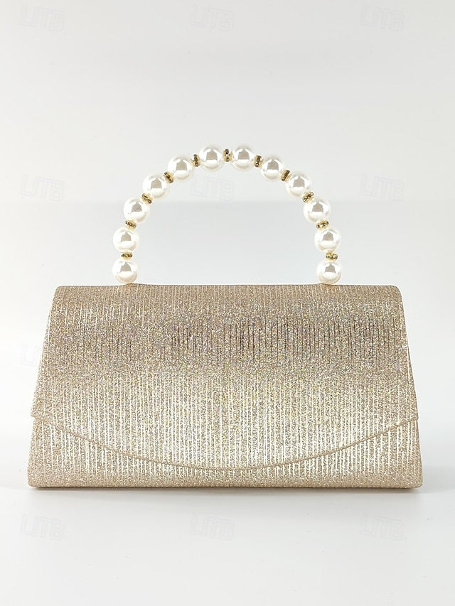 with Bag Clutch – Women's Pearl Glitter Handle Purple