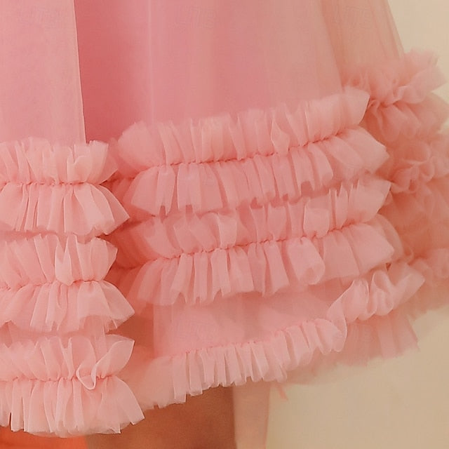 Color Dress Sleeveless Party Kids Girls' Floral Solid