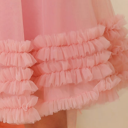 Color Dress Sleeveless Party Kids Girls' Floral Solid