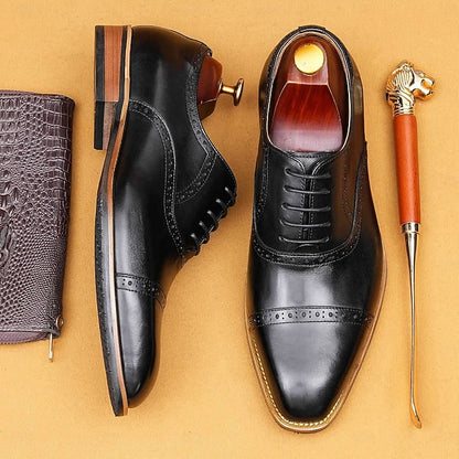 Leather Wingtip Genuine Light Brown Oxford Shoes with Men's