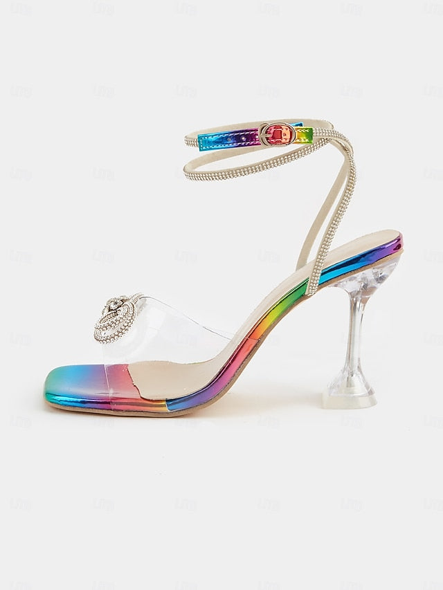 - High Detail Heels Heel Clear Colorful Rainbow Bow with Crystal