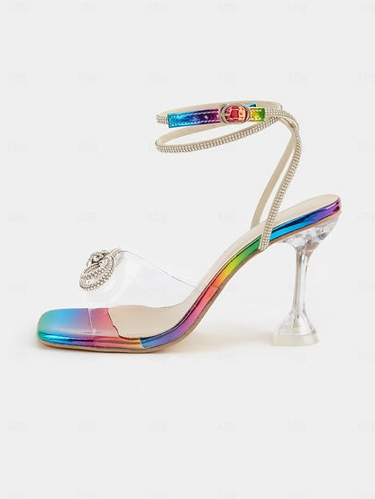- High Detail Heels Heel Clear Colorful Rainbow Bow with Crystal