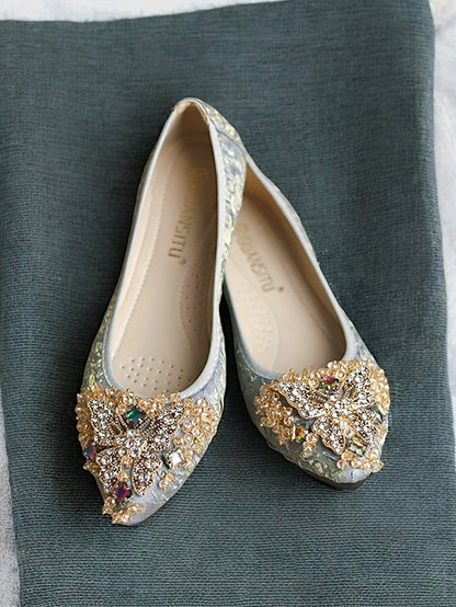 Ballet with Flats Women's Foldable Embroidered Beaded