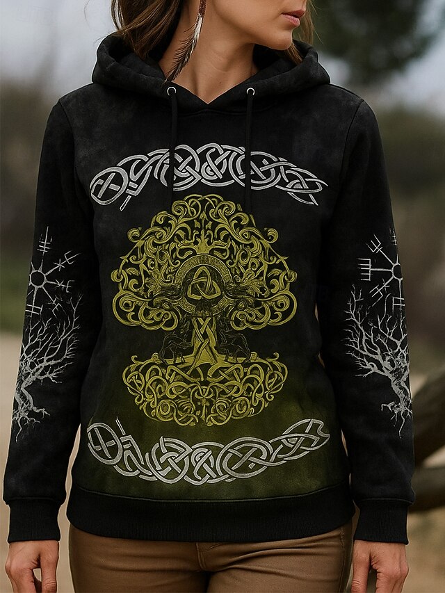 Women's Vintage Viking Pullover Hoodie Sweatshirt Floral