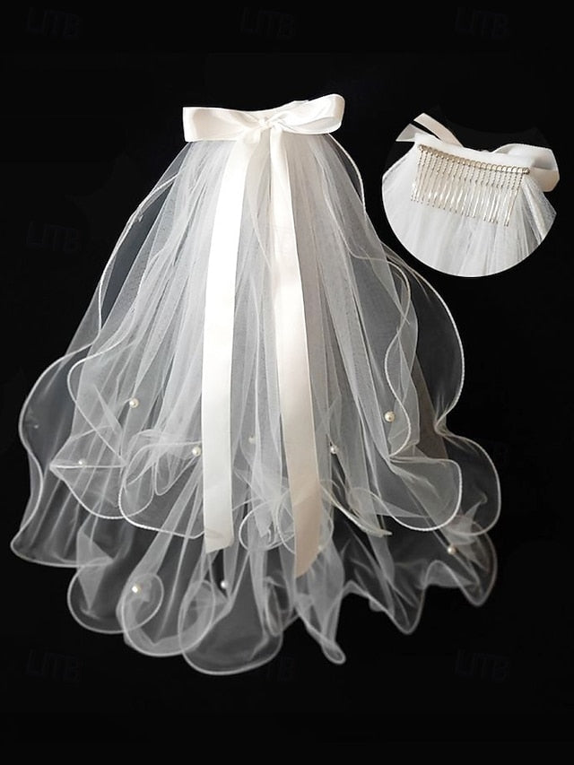 Satin Ivory Veil and Bridal - Elegant Ribbon Soft Tulle with
