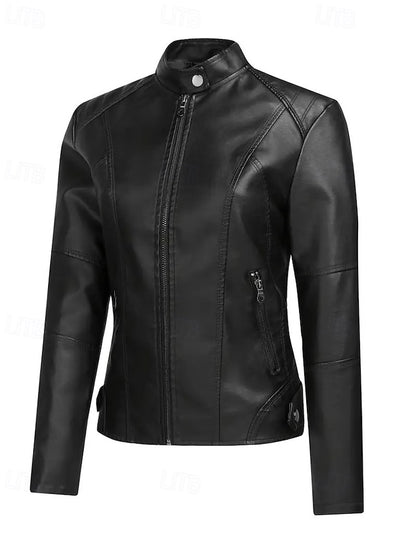 Faux Jacket Pocket Comfortable Leather Zipper Women's