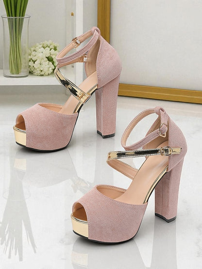 Toe Heel Suede Red Block Sandals Peep Women's Platform -
