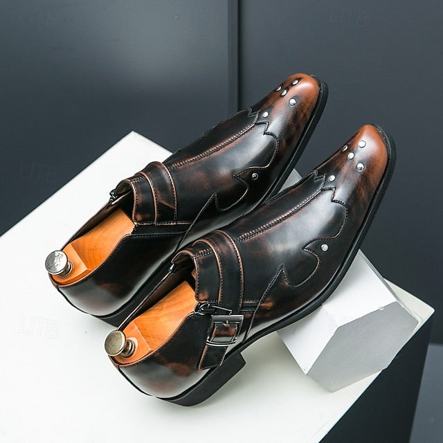 Monk Strap Black Leather Dress Shoes Formal Men's –