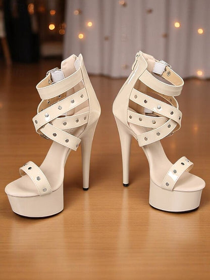 High Buckled Platform Straps Women's with and White Heels