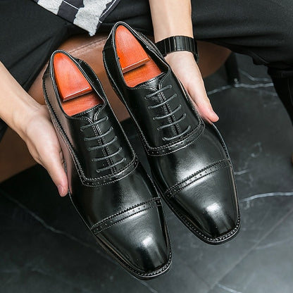 Men's Shoes Brogue Leather Faux Classic – Brown Oxford