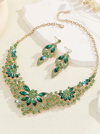 Green Crystal Elegant Statement Set Jewelry Necklace –