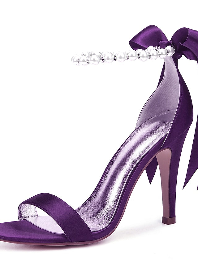 Satin Ankle Strap – Heel Navy Sandals Pearl High Women's