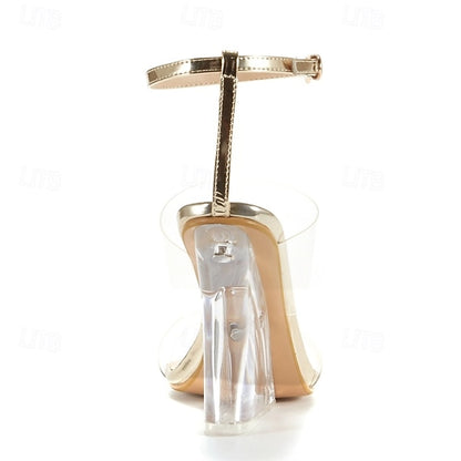 Heels Gold with and Transparent Women's Wedge Clear Straps