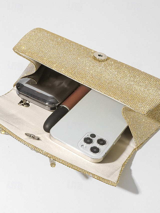 Blue Rhinestone Clutch Purse with Bow Glitter Accent