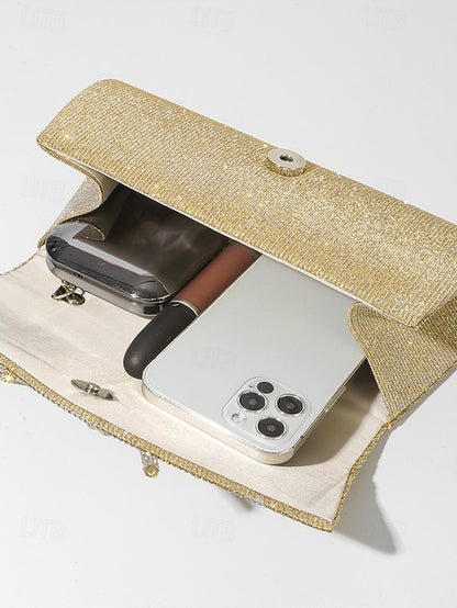 Blue Rhinestone Clutch Purse with Bow Glitter Accent