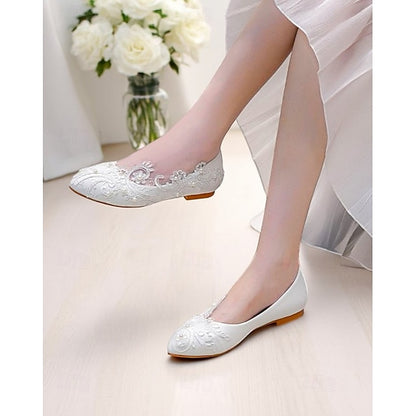 White Flats – Vintage Women's Lace Embroidered Ballet