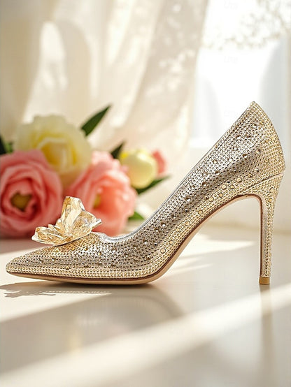 Pumps High Crystal Women's Gold Embellished Sparkly Heel -