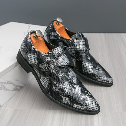 Men Monk – Formal Shoes Snake Classic Print for Strap Brown
