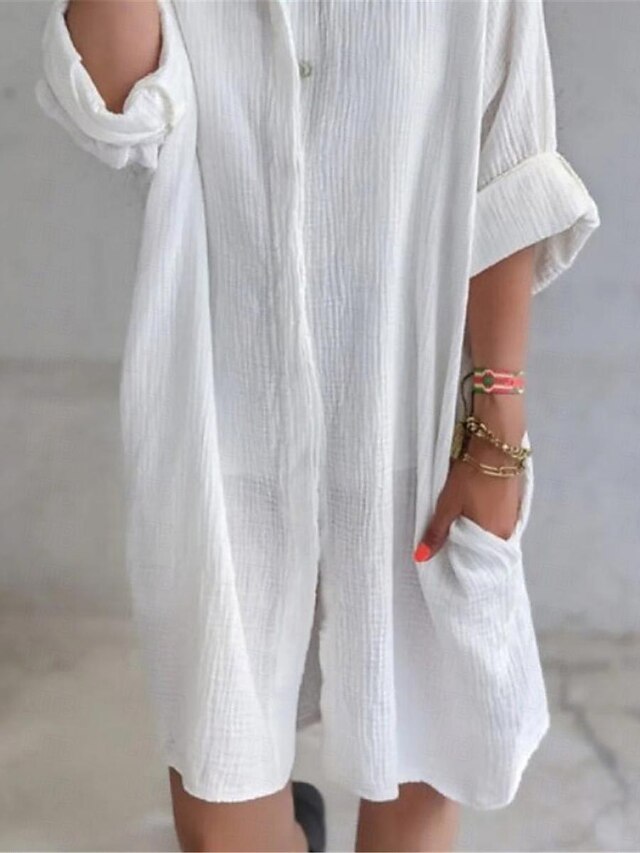 Women's White Navy Blue Summer Spring Fall Mini Dress White