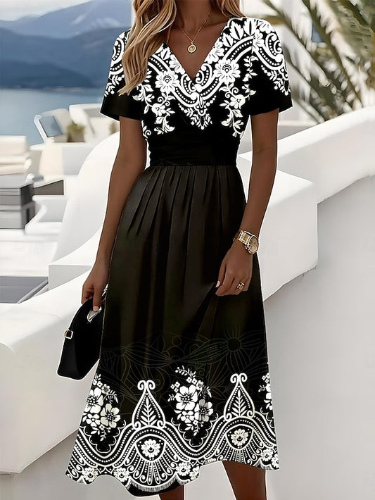 Women's Elegant Midi Dress A Line Dress Wrap Dress V Neck