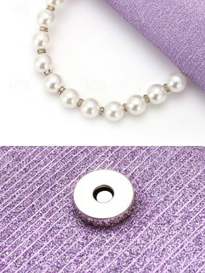 with Bag Clutch – Women's Pearl Glitter Handle Purple