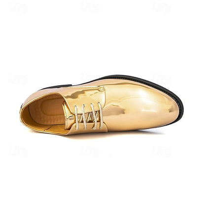 Patent Lace-Up Shoes Sleek Gold for Shiny – Leather Men