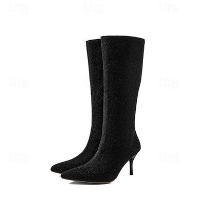 Knee-High Women's Elegant Sparkly Stiletto Boots –