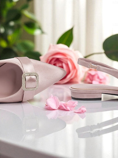 Flats with Satin Slingback Buckle Rhinestone Women's Pink