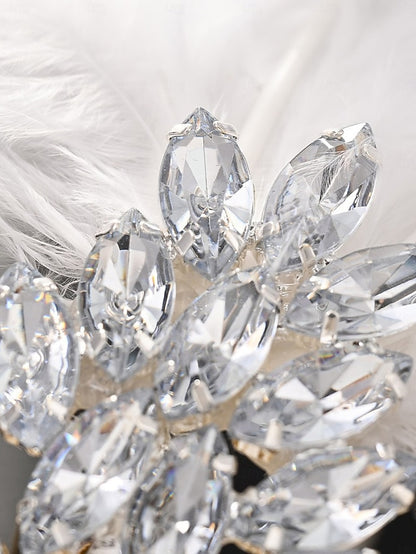 Women's Clip Crystal White Hair Feather - Vintage