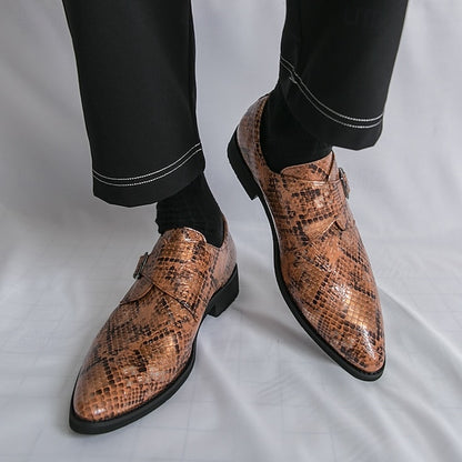 Men Monk – Formal Shoes Snake Classic Print for Strap Brown