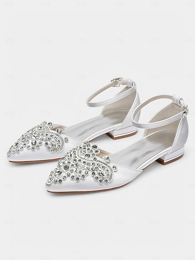 – Gemstone Vintage Pointed-Toe Style Green Embellished Flats