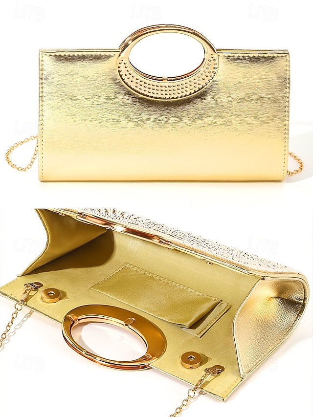 with Glamorous Round Clutch Crystal Handle – Evening Gold