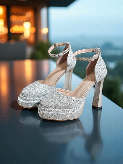 Women's High Glitter Platform Heels Gold