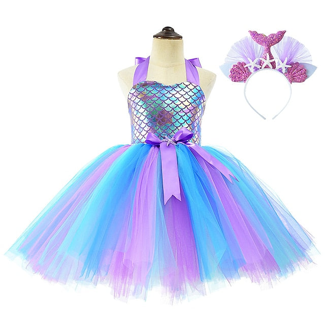 Little Girl Ariel Mermaid Tail Aqua Princess Flower