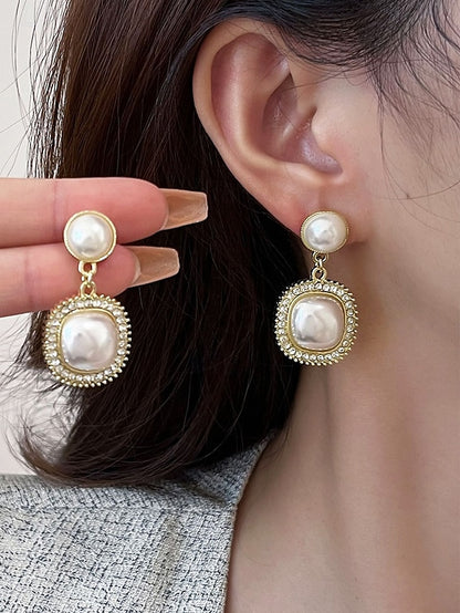 Earrings Pearl Elegant Rhinestone with Gold-Plated – Detailing