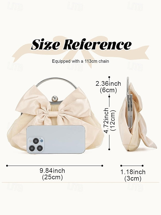Satin Women's Clutch Evening – Bag Bow Pearl Elegant