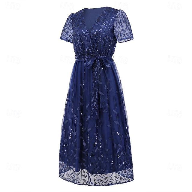 Neck Elegant Bride V Mother Sequin Dress the A-Line of