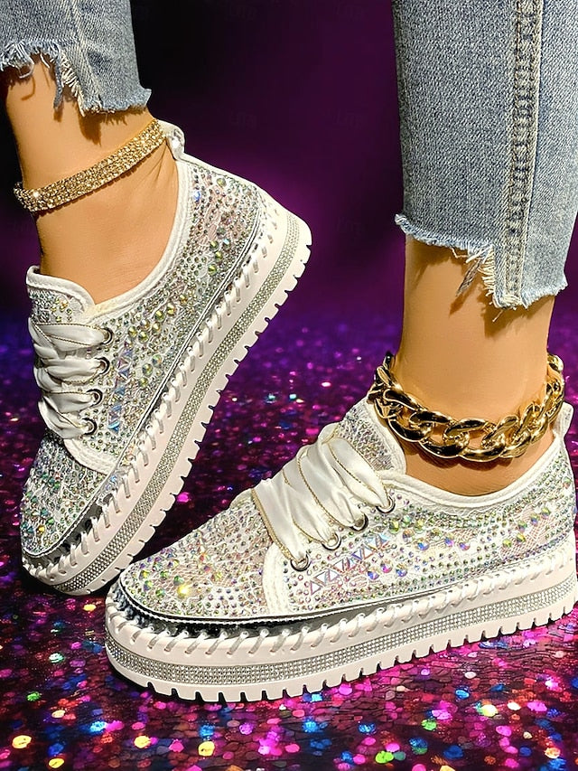 Sneakers Rhinestone Silver Women's Accents with Sparkling