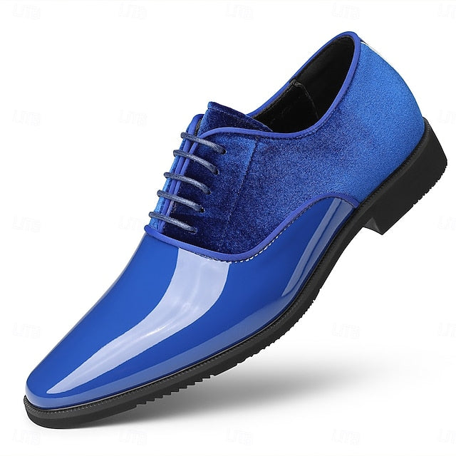 Blue Men's Finish Shoes White with and Dress Velvet Glossy